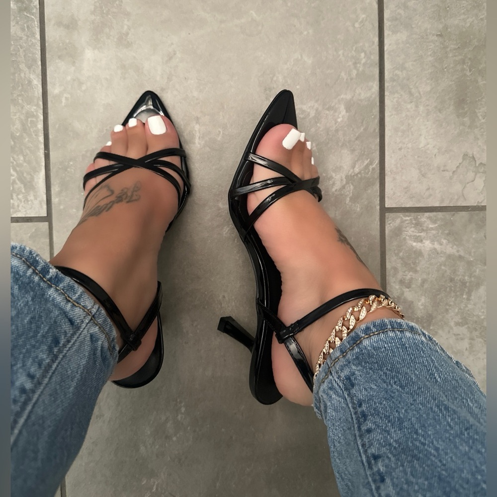 Brand New- Black Patent Strappy Kitten Heals